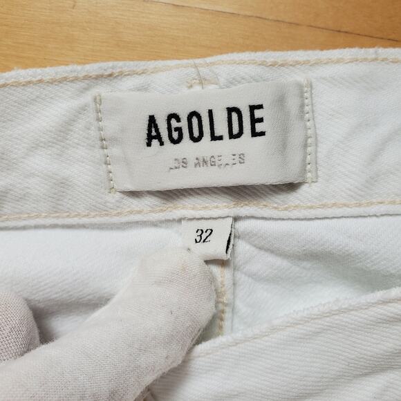 AGOLDE 90's Mid Rise Loose Fit Distressed Straight Jeans Enamel White Size 32 - Picture 7 of 11